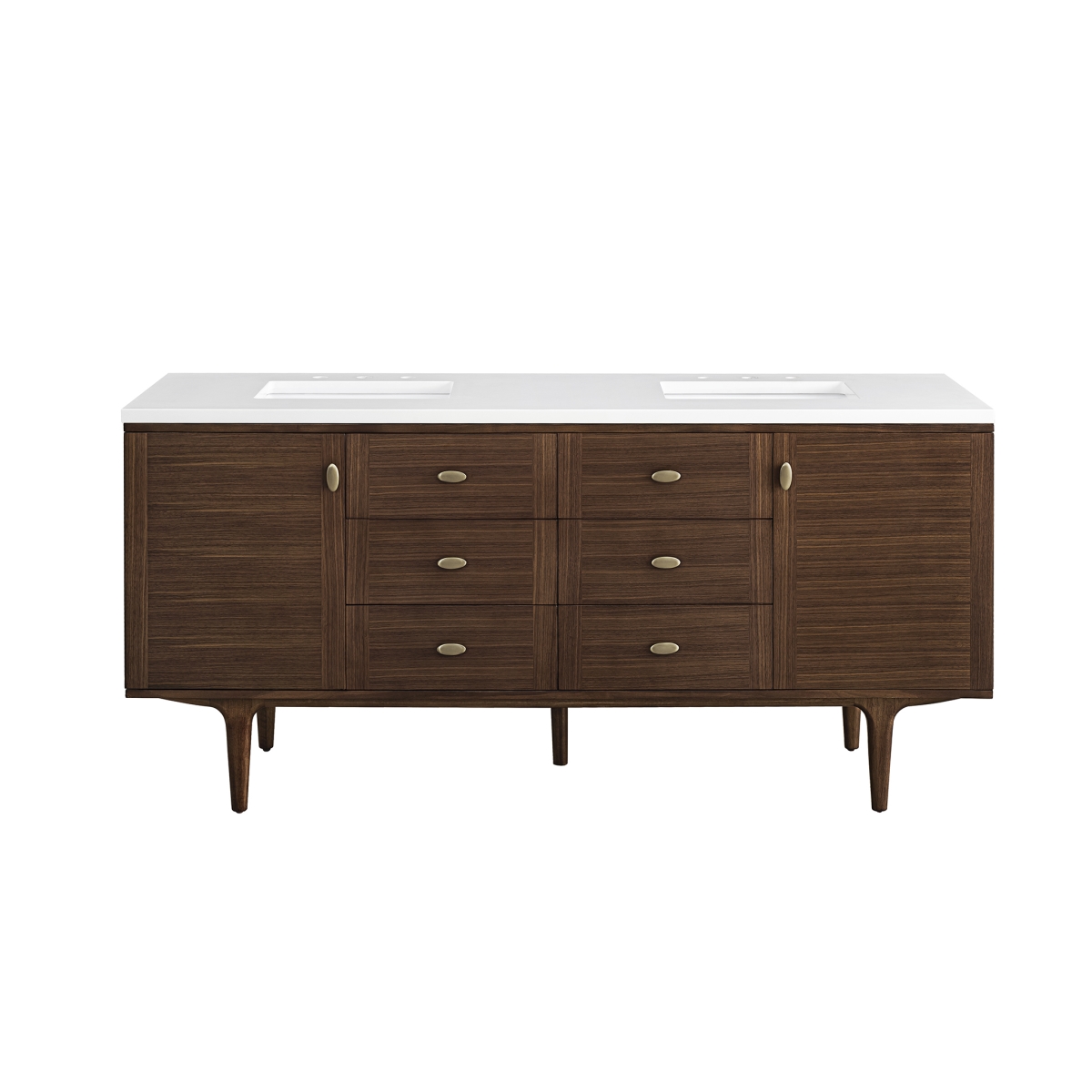 James Martin Furniture 670-V72-WLT-3WZ 72 in. Amberly Double Vanity with 3CM White Zeus Top&#44; Mid-Century Walnut