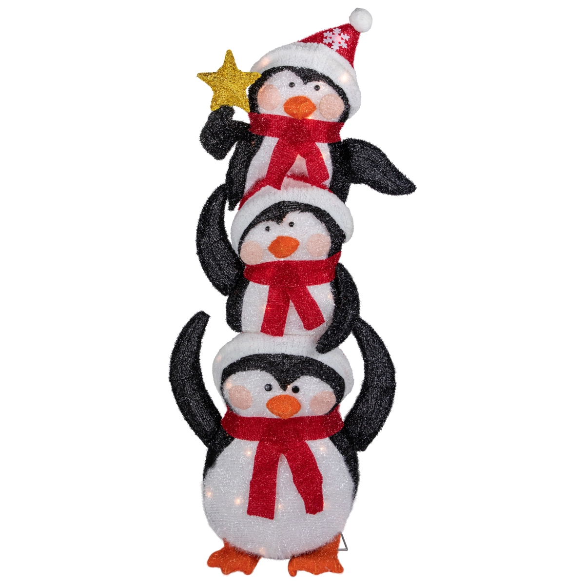 Northlight 35250583 41 in. Lighted Stacked Penguin Family Outdoor Christmas Decoration