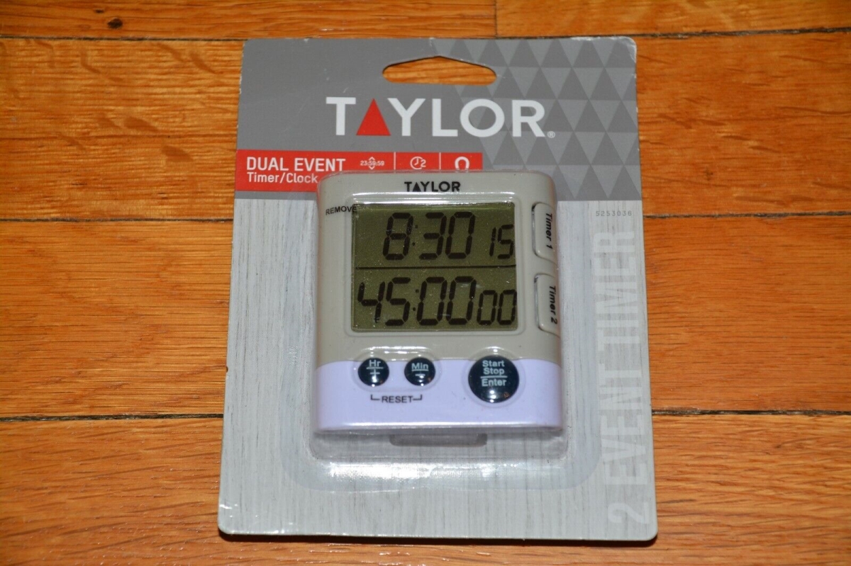 Taylor 5253036 1.5 in. LCD Dual Event Digital & Clock 2 Event Multi Timer&#44; Gray & White