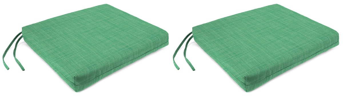 Jordan Manufacturing Co., Inc. 9670PK2-6465D 19&' x 17&' Harlow Dill Green Solid Rectangular French Edge Outdoor Chair Pads Seat Cushions with Ties (2-