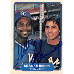 Autograph Warehouse 516982 Bucky Dent Frank White Autographed Baseball Card 1982 Fleer No.629 All Star Infielders - Royals Yankees