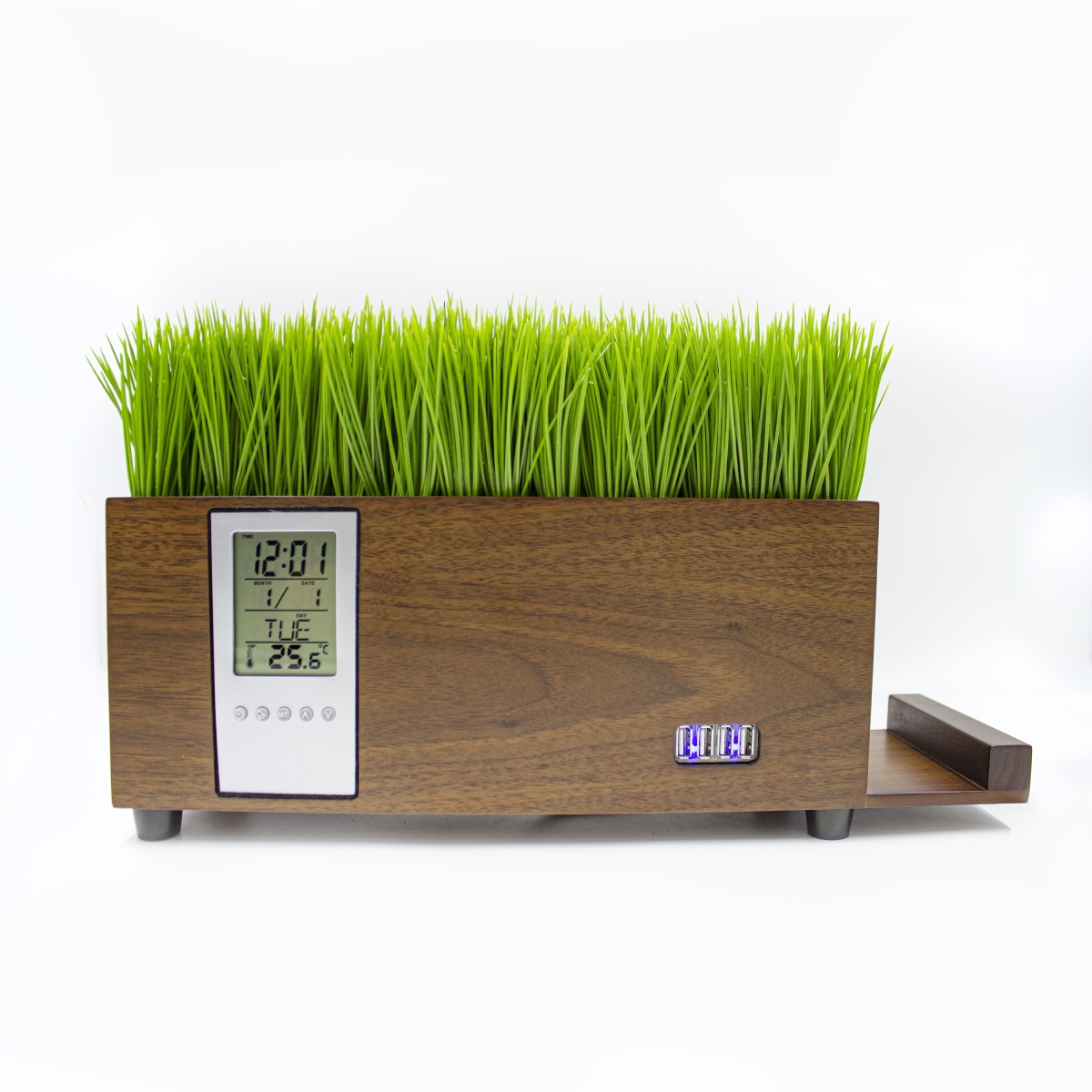 Vintage Home VHA102490.WAL.HT 4-Port USB Power Charging Station Decor with LCD Clock & Artificial Grass&#44; Natural & Green