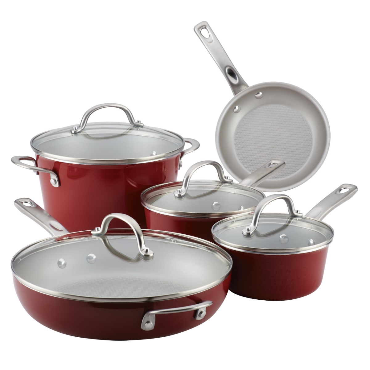 Ayesha Curry 10768 Home Collection Porcelain Enamel Nonstick Cookware Pots & Pans Set&#44; Sienna Red - 9 Piece