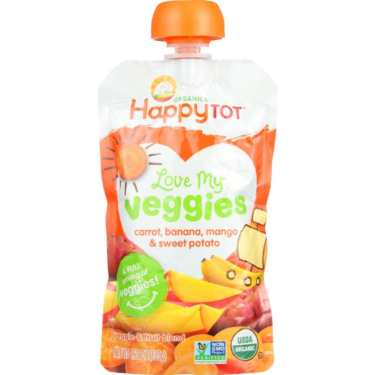 Happy Tot HG1748557 4.22 oz Organic Love My Veggies - Carrot Banana Mango & Sweet Potato Toddler Food, Case of 16