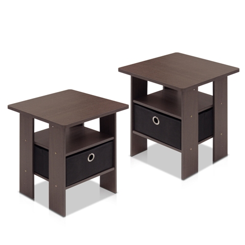 FURINNO Petite End Table Bedroom Night Stand, 17.5 x 15.5 x 15.5 in. - Set of 2