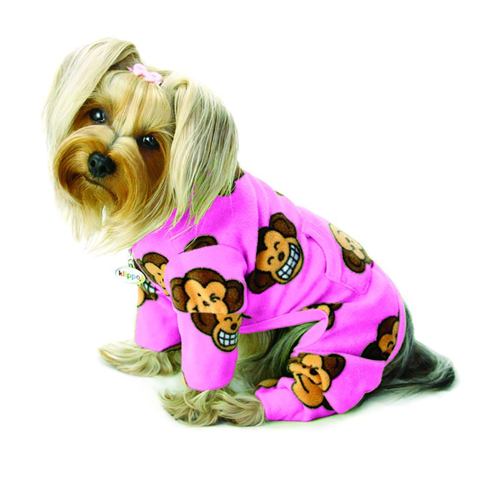Klippo Pet KBD073LZ Silly Monkey Fleece Turtleneck Pajamas, Pink - Extra Large