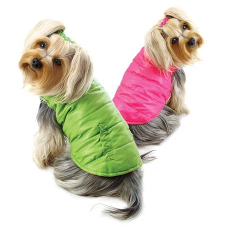 Klippo Pet KlippoPet KJK059MZ Reversible Parka Vest With Ruffle Trims - Lime & Pink, Medium