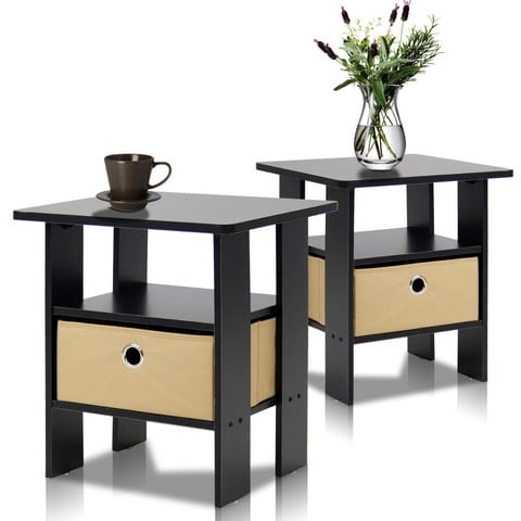 FURINNO Espresso Petite End Table Bedroom Night Stand, 17.5 x 15.5 x 15.5 in. - Set of 2