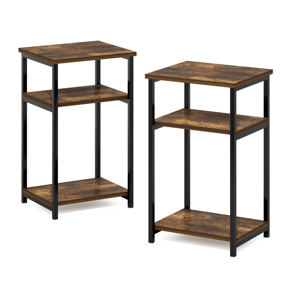 FURINNO 2FM22276AP Just 3-Tier Industrial Metal Frame End Table with Storage Shelves&#44; Amber Pine - Pack of 2