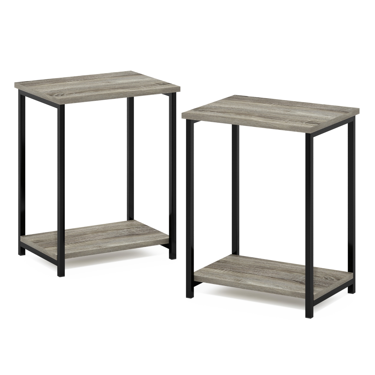 FURINNO 2FM22275GYW Simplistic Industrial Metal Frame End Table&#44; French Oak - Pack of 2