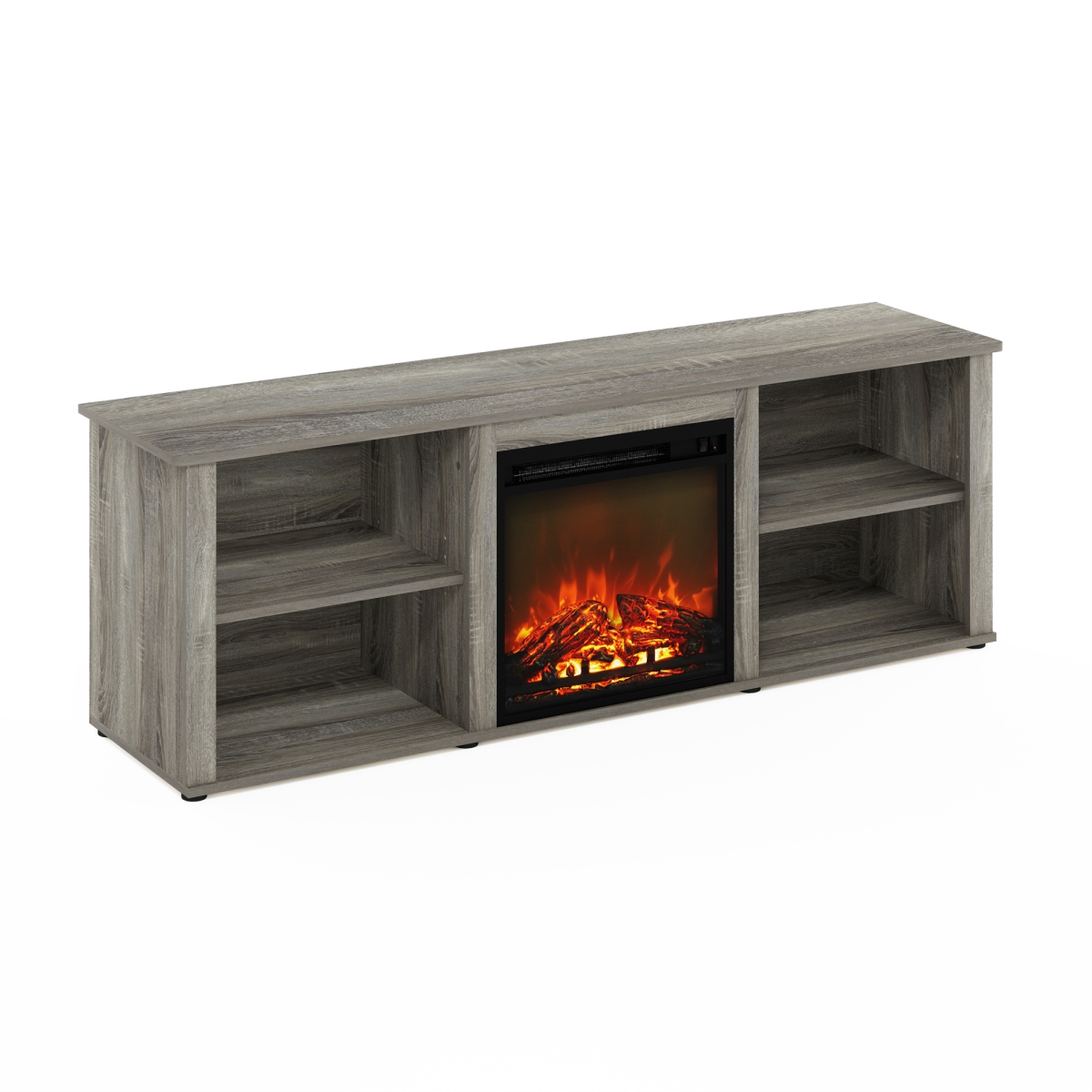 FURINNO 21348GYWF 70 in. Classic TV Stand with Fireplace&#44; French Oak Grey