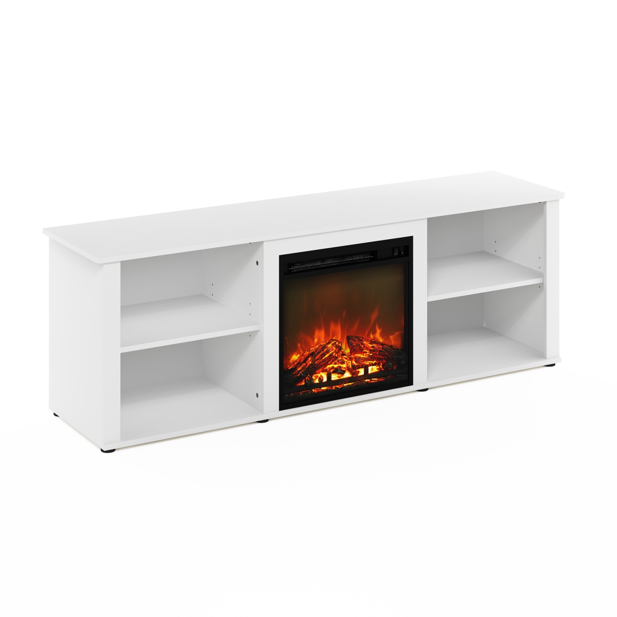 FURINNO 21348WHS 70 in. Classic TV Stand with Fireplace&#44; Solid White