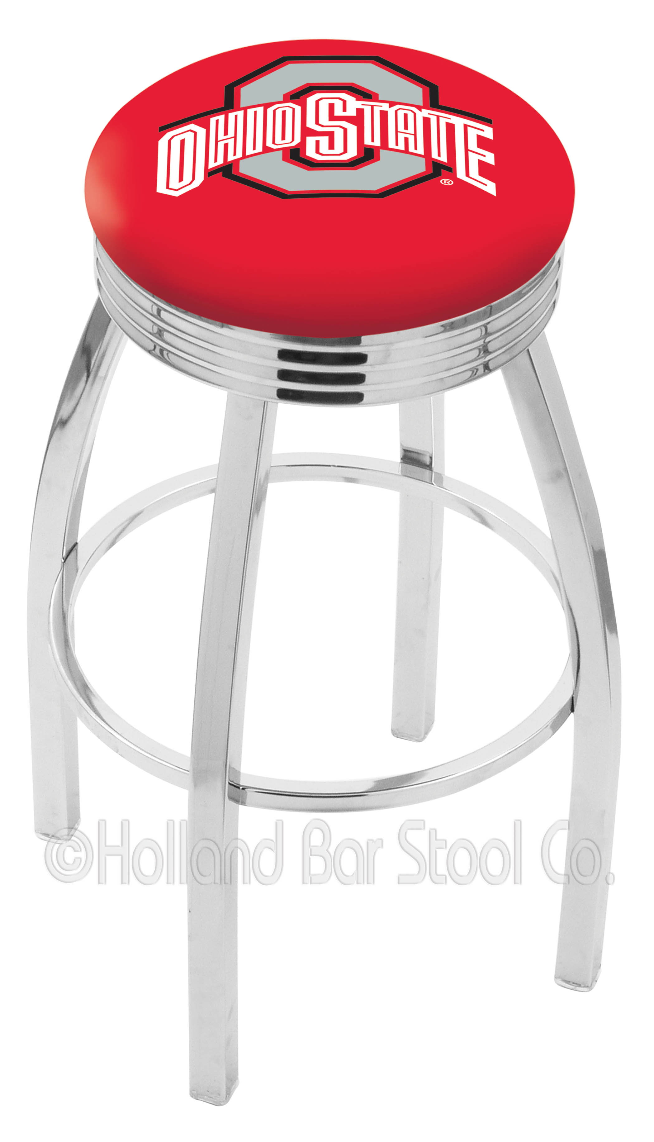 Holland Bar Stool 30&quot; L8C3C - Chrome Ohio State Swivel Bar Stool with 2.5&quot; Ribbed Accent Ring by  Company