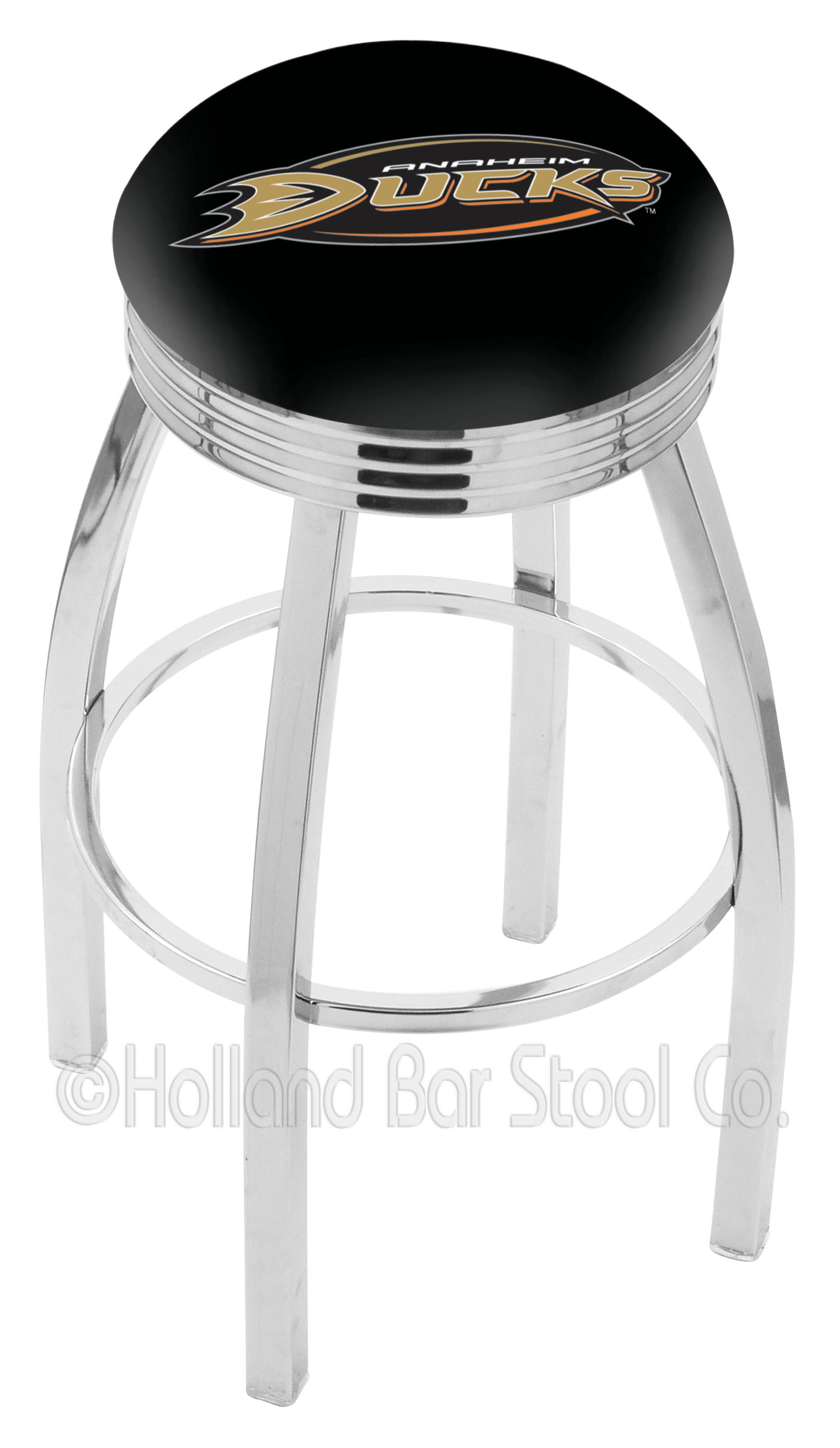 Holland Bar Stool 30&quot; L8C3C - Chrome Anaheim Ducks Swivel Bar Stool with 2.5&quot; Ribbed Accent Ring by  Company