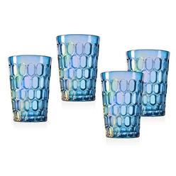Godinger Tumbler Glasses Beverage Glass Cup Rex by Godinger - Blue Iridescent - 12 oz - Set of 4