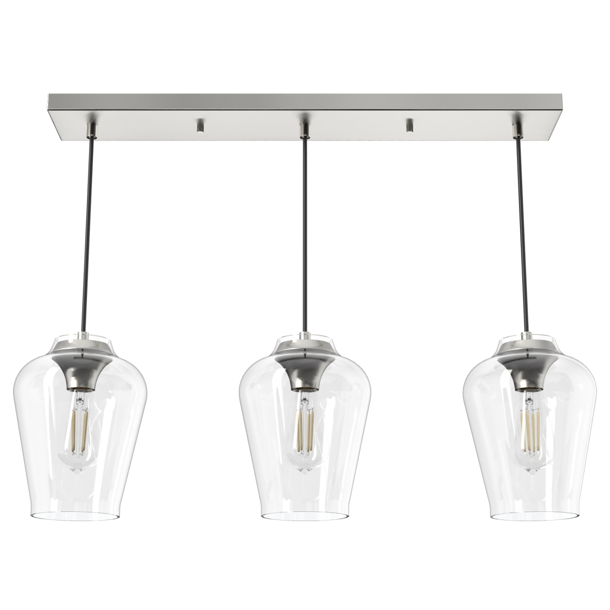 Hunter 19725 9.5 x 7.25 x 31.25 in. Vidria Brushed Nickel with Clear Glass 3 Light Pendant Cluster Ceiling Light Fixture