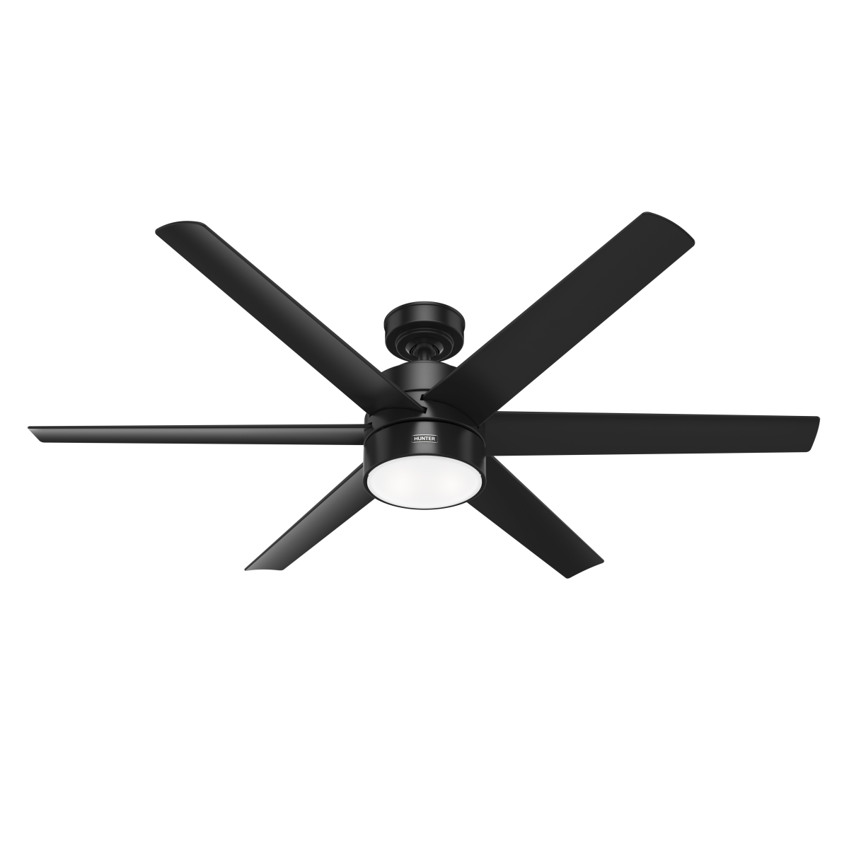 Hunter 59624 60 in. Solaria Matte Black Damp Rated Ceiling Fan with LED Light Kit & Wall Control