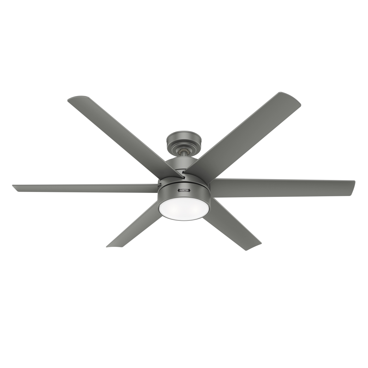 Hunter 59625 60 in. Solaria Matte Silver Damp Rated Ceiling Fan with LED Light Kit & Wall Control