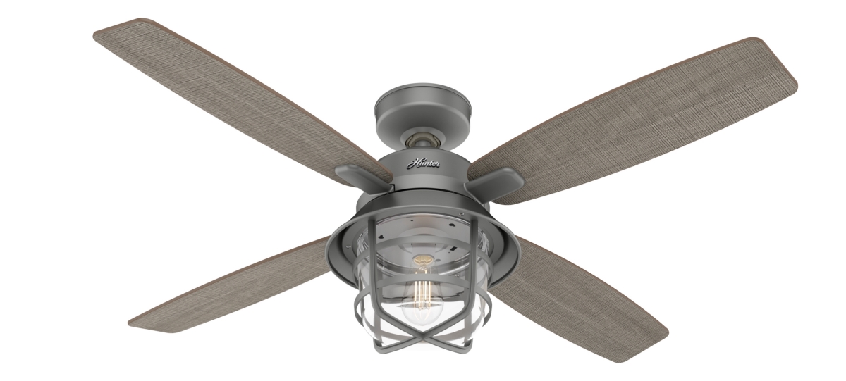 Hunter 50390 52 in. Port Royale Matte Silver Damp Rated Ceiling Fan with LED Light Kit & Handheld Remote