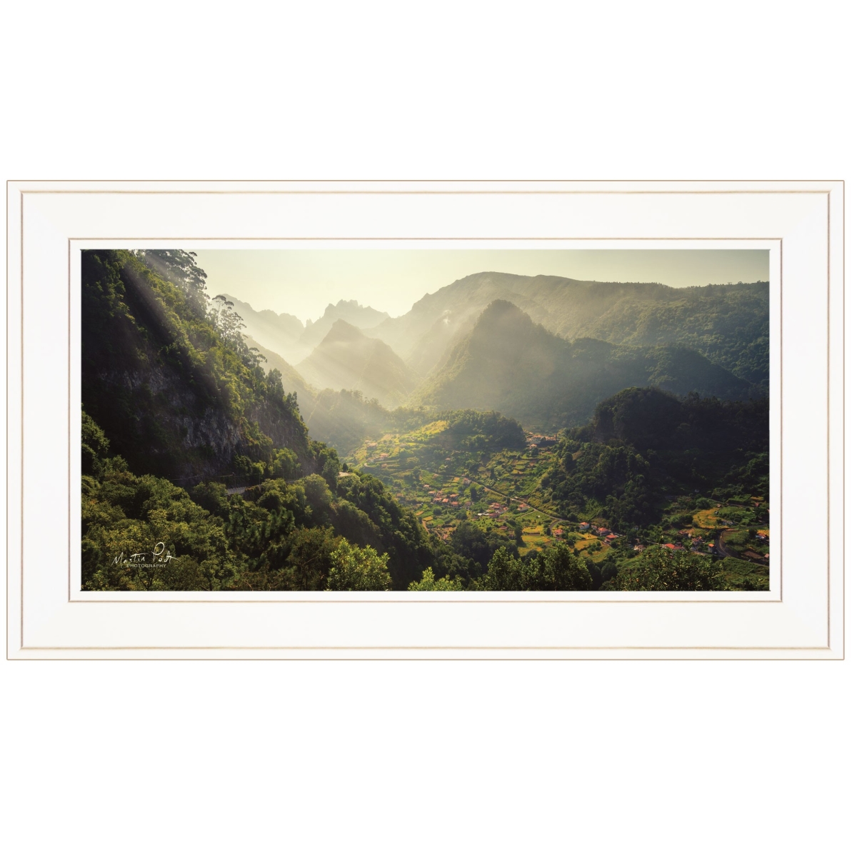 HomeRoots 405493 12 x 21 x 1 in. Land of the Hobbits Martin Podt Ready To Hang Framed Print White Print Wall Art