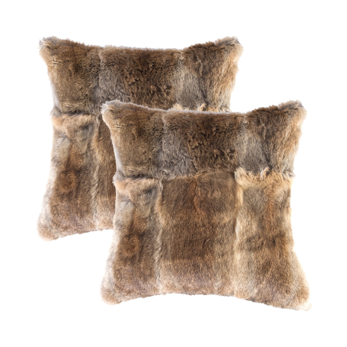 HomeRoots 473930 5 x 18 x 18 in. Brown Rabbit Zippered Natural Fur Throw Pillows - Set of 2