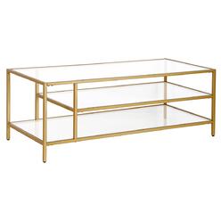 Homeroots Living Room 46" Gold Glass And Steel Coffee Table With Two Shelves