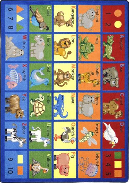 Joy Carpets 1623G Animal Phonics 10 ft.9 in. x 13 ft.2 in. 100 Pct. STAINMASTER Nylon Machine Tufted- Cut Pile Educational Rug