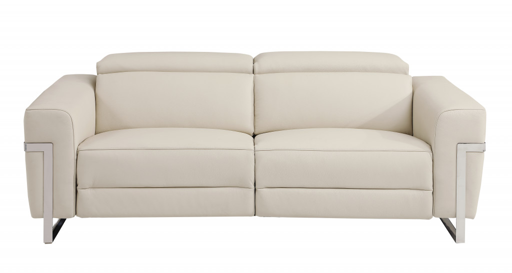 HomeRoots 482205 31 x 82.6 x 43 in. Beige Italian Leather & Chrome Reclining Sofa