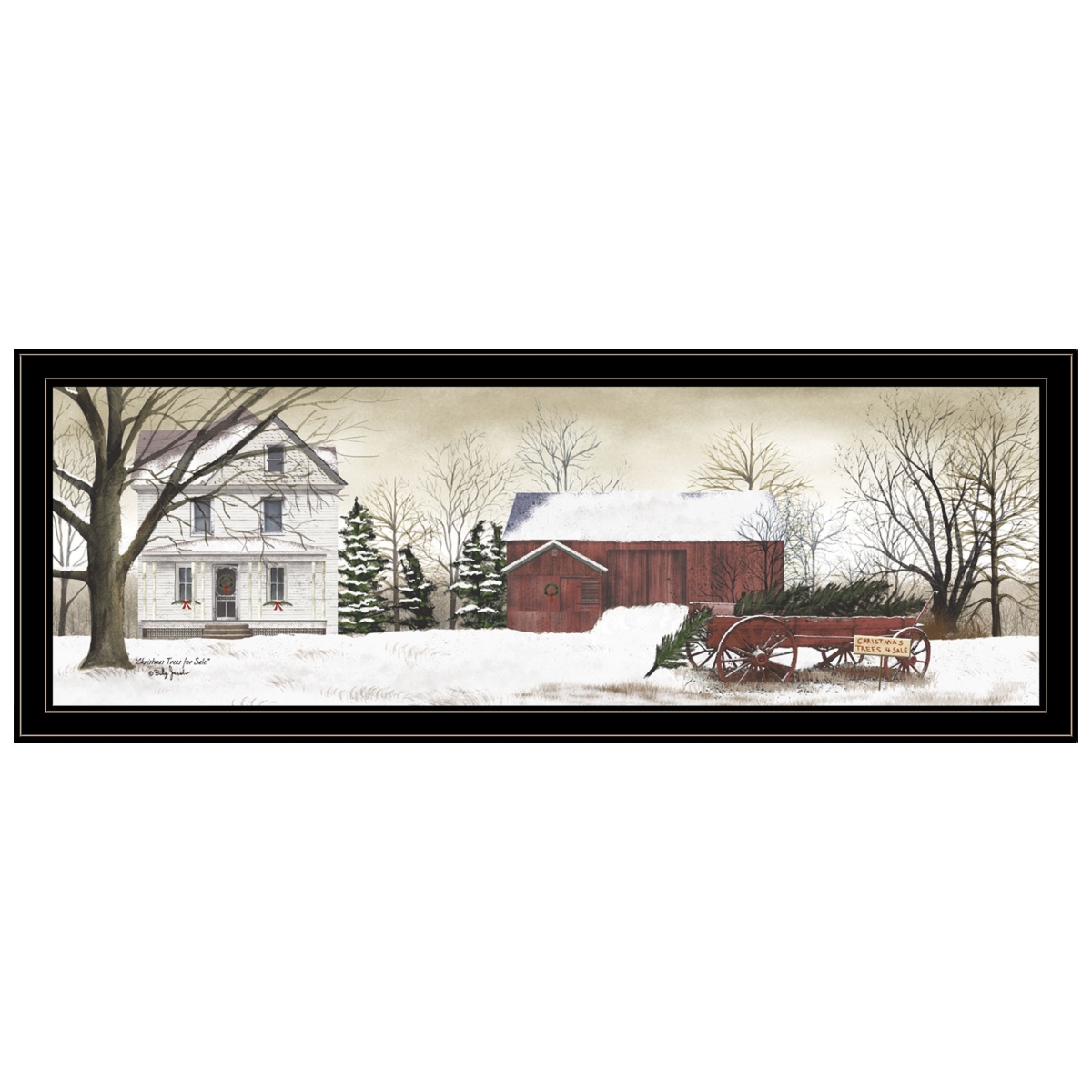 HomeRoots 406337 15 x 39 x 1 in. Christmas Trees for Sale 7 Black Framed Print Wall Art