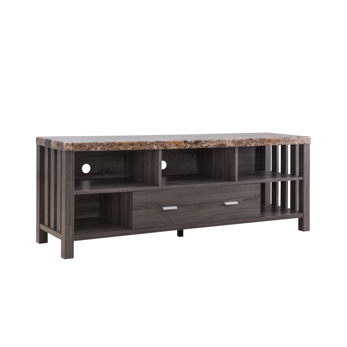 HomeRoots 482789 21.5 x 60 x 15.5 in. Dark Gray Faux Marble & Manufactured Wood Cabinet Enclosed Storage TV Stand