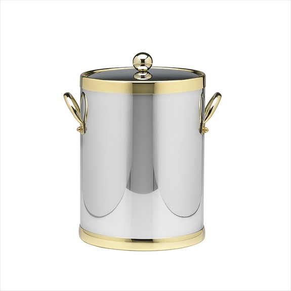 Kraftware Corp Kraftware 70142 Shiny Chrome And Brass 5 Quart Ice Bucket With Metal Side Handles