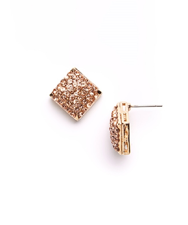 J&H Designs 7145-EC-Rose Gold Rose Gold & Rhinestone Square Stud Earrings - rose gold