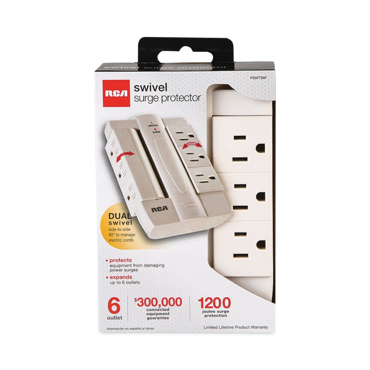 RCA VOXPSWTS6FV 6 Outlet Swivel Surge Protector - 6 AC Outlets - 1200 J - White