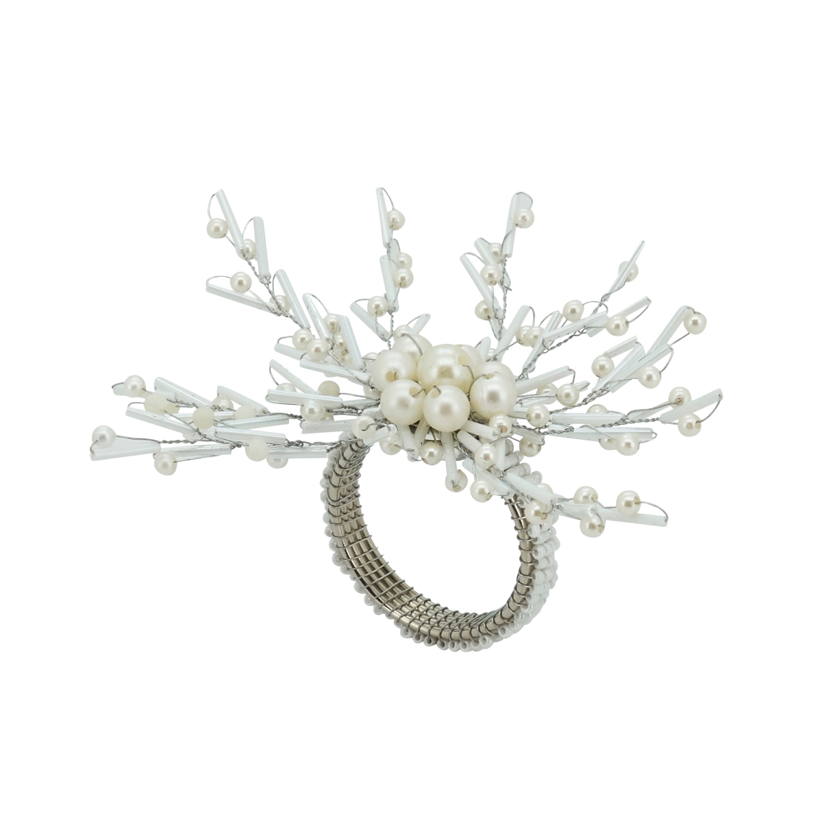 SARO LIFESTYLE NR413.S Glittering Glam Napkin Ring&#44; Silver - Set of 4
