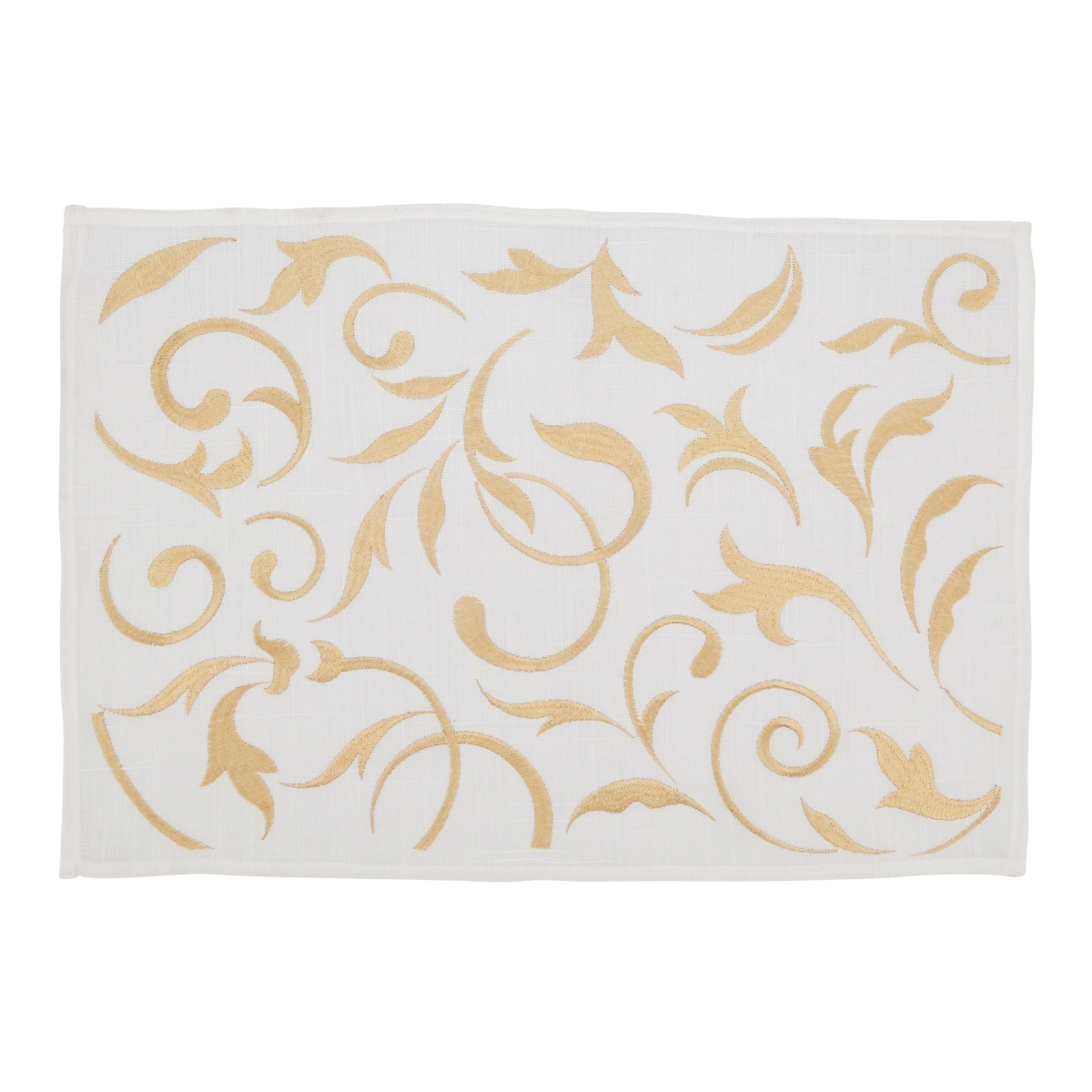 SARO LIFESTYLE 1657.GL1420B 14 x 20 in. Botanical Embroidered Leaves Oblong Placemat&#44; Gold - Set of 4