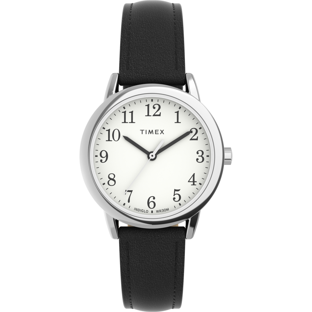 Timex TW2V691009J 30 mm Womens Easy Reader Watch&#44; Black Strap with White Dial - Silver-Tone Case