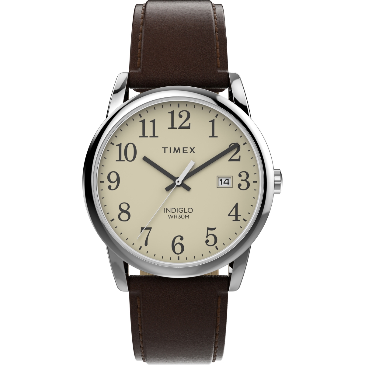 Timex TW2V687009J 38 mm Mens Easy Reader Watch&#44; Brown Strap with Cream Dial - Silver-Tone Case