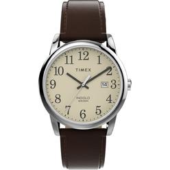 Timex TW2V687009J 38 mm Mens Easy Reader Watch&#44; Brown Strap with Cream Dial - Silver-Tone Case