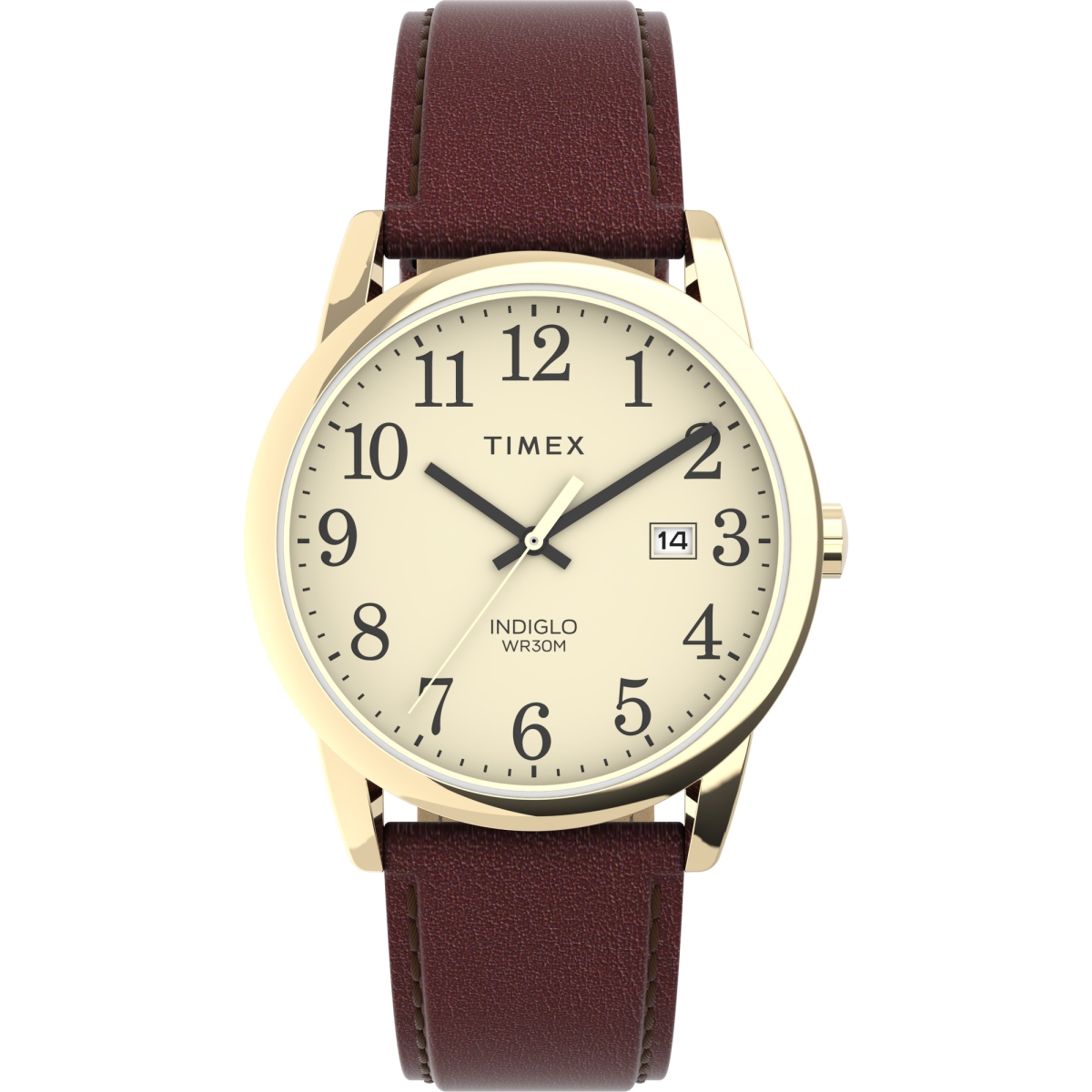 Timex TW2V689009J 38 mm Mens Easy Reader Watch&#44; Brown Strap with Cream Dial - Gold-Tone Case