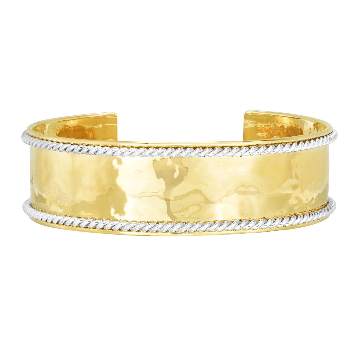 Royal Chain TBG8396 14K Two Tone Gold Hammered Italian Cable Bangle