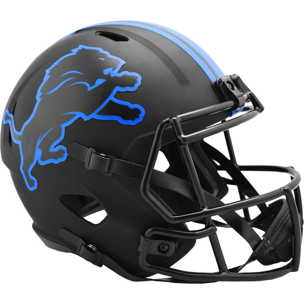 Schwartz Sports Memorabilia UHRLIO606 Detroit Lions Eclipse Black Matte Riddell Full Size Speed Replica Football Helmet