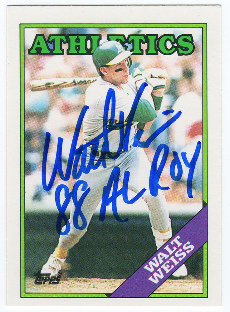 Schwartz Sports Memorabilia WEICAR100 Walt Weiss Signed Oakland As 1988 Topps Traded Rookie Baseball Trading Card with 1988 AL Roy Inscription