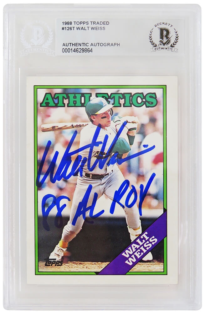 Schwartz Sports Memorabilia WEICAR102 Walt Weiss Signed Signed Oakland As 1988 Topps Traded Rookie Baseball Trading Card with 88 AL Roy Inscription - Becket