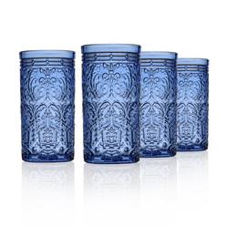 godinger highball drinking glasses, tall glass cups vintage design - jax collection, blue, set of 4