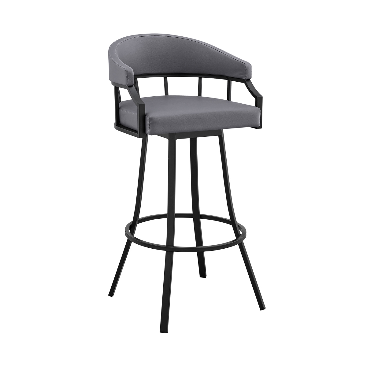 HomeRoots 476766 40 x 21 x 21 in. Slate Gray Faux Leather & Iron Swivel Low Back Bar Height Chair