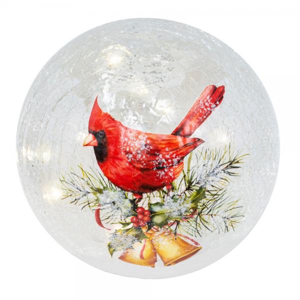Gift Essentials GE3044 6 in. Bells & Cardinal LED Crackle Glass Globe