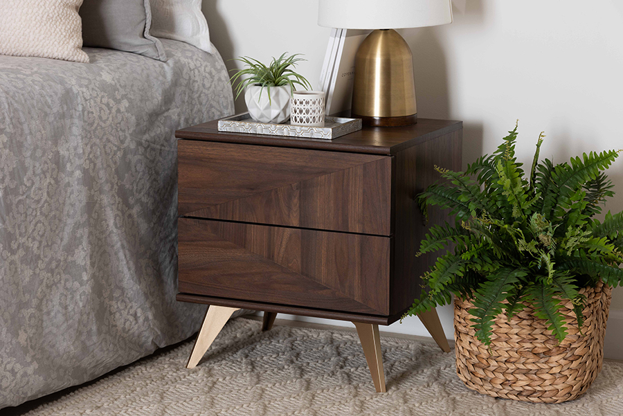 Baxton Studio Graceland Mid-Century Modern Transitional Walnut Brown Finished Wood 2-Drawer Nightstand main image 1