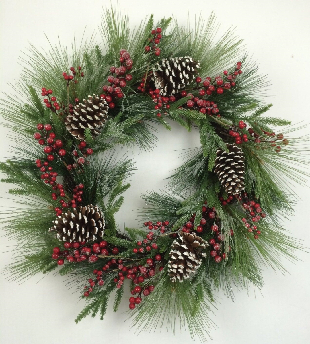 MDR Trading AI-FL7082-Q12 Pine Needles&#44; Cones & Berries Wreath&#44; Green&#44; Red & Brown - Set of 12
