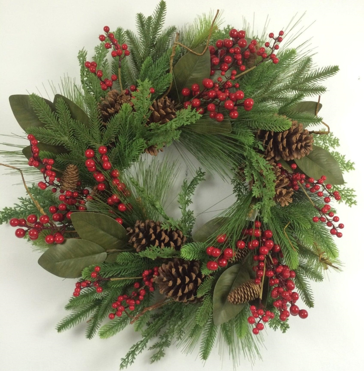 MDR Trading AI-FL7088-Q12 Pine Cones&#44; Needles & Berries Wreath&#44; Green&#44; Red & Brown - Set of 12