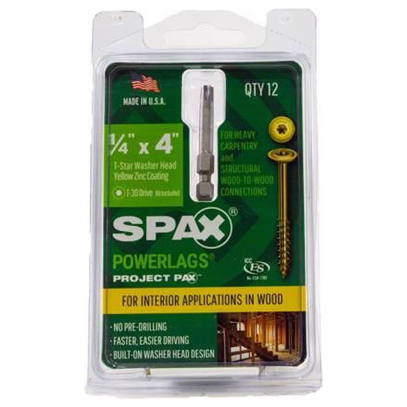 SPAX 5042157 0.25 x 4 in. Power Lags Star Steel Lag Screw&#44; Yellow Zinc - Pack of 12